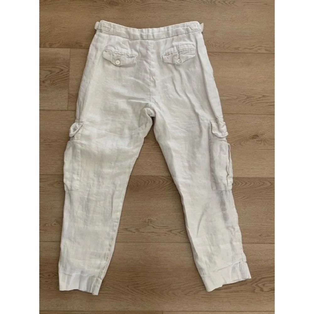 Banana Republic Off White 100% Linen Old Money Cargo Pants High Rise Size 6